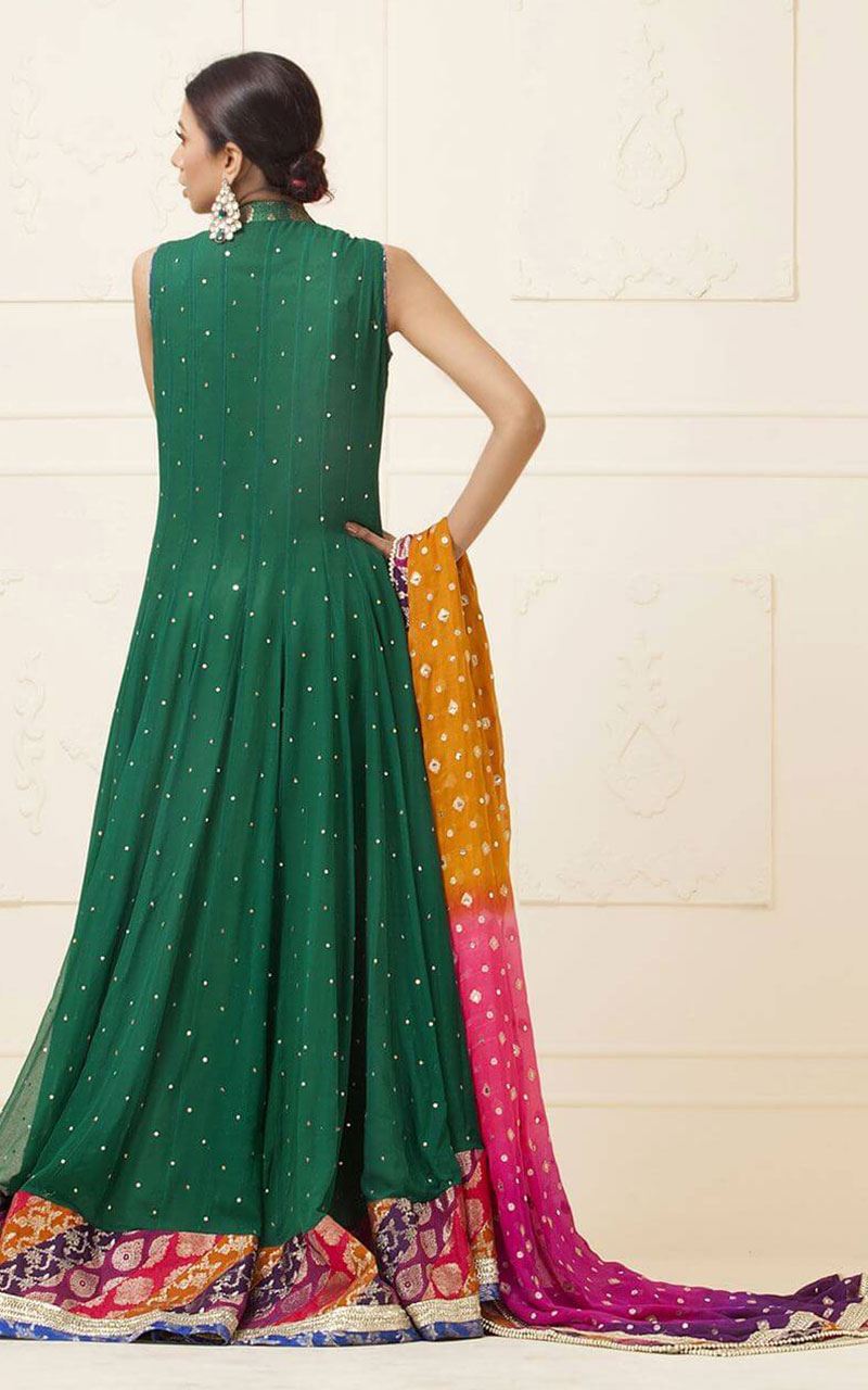 Emerald green chiffon jamawar dress