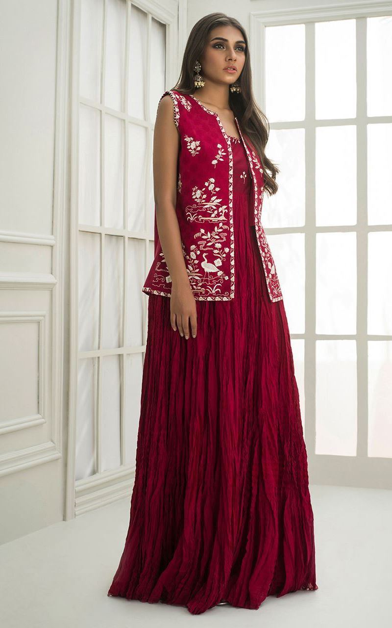 Picture of Sleeveless embroidered jacket with peshwas